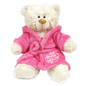 Cream Bear with Printed Bathrobe