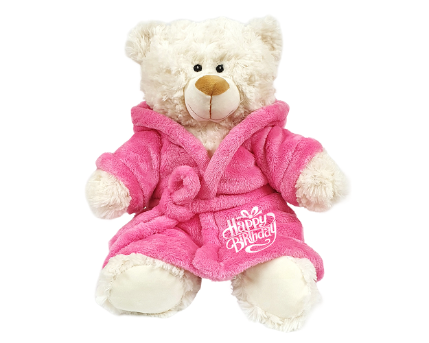 Cream Bear with Printed Bathrobe