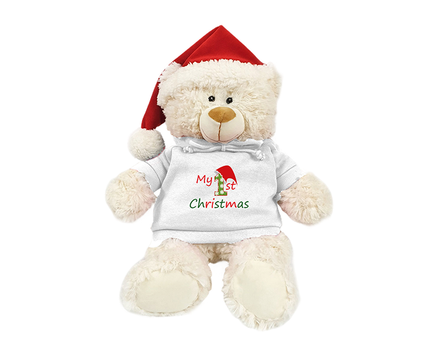 Cream Bear with Printed Hoodie and Santa